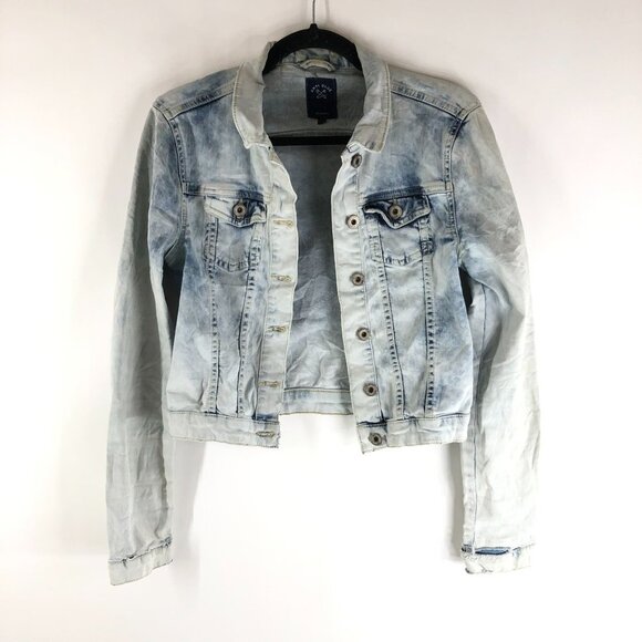 Anti Blue Womens Denim Jacket Retro Trucker Acid Wash Stretch Distressed S - Picture 1 of 6